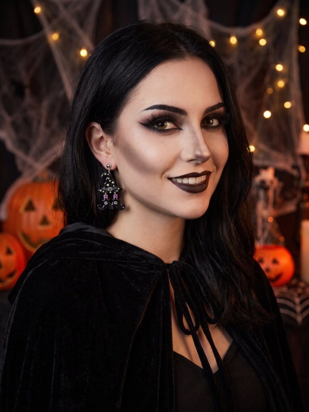Handcrafted Spooky Witch Hat Dangle Earrings | Halloween Statement Jewelry
